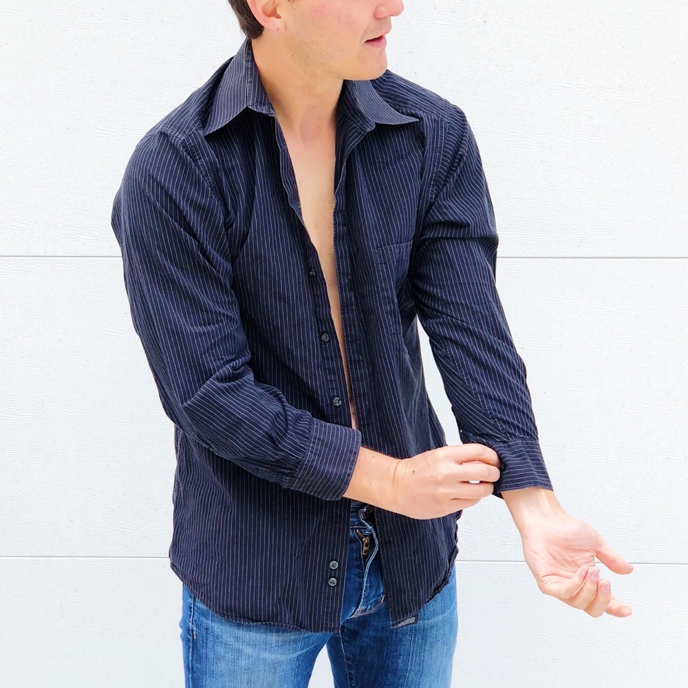 Alfani Men’s Striped Black Button Down Shirt
